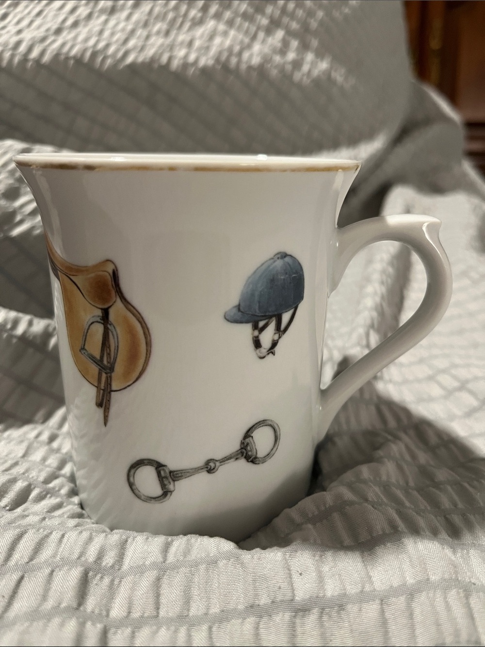 Equestrian Horse Riding Coffee Mug | Saddle Helmet & Horse Bit | Ceramic Mug